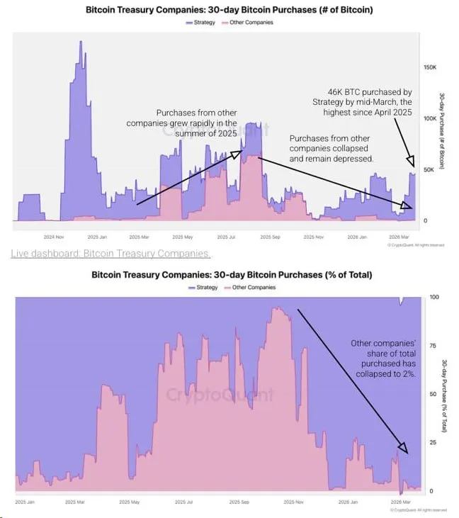 Strategy сейчас является единственным фактором, определяющим спрос на BTC со стороны корпоратов