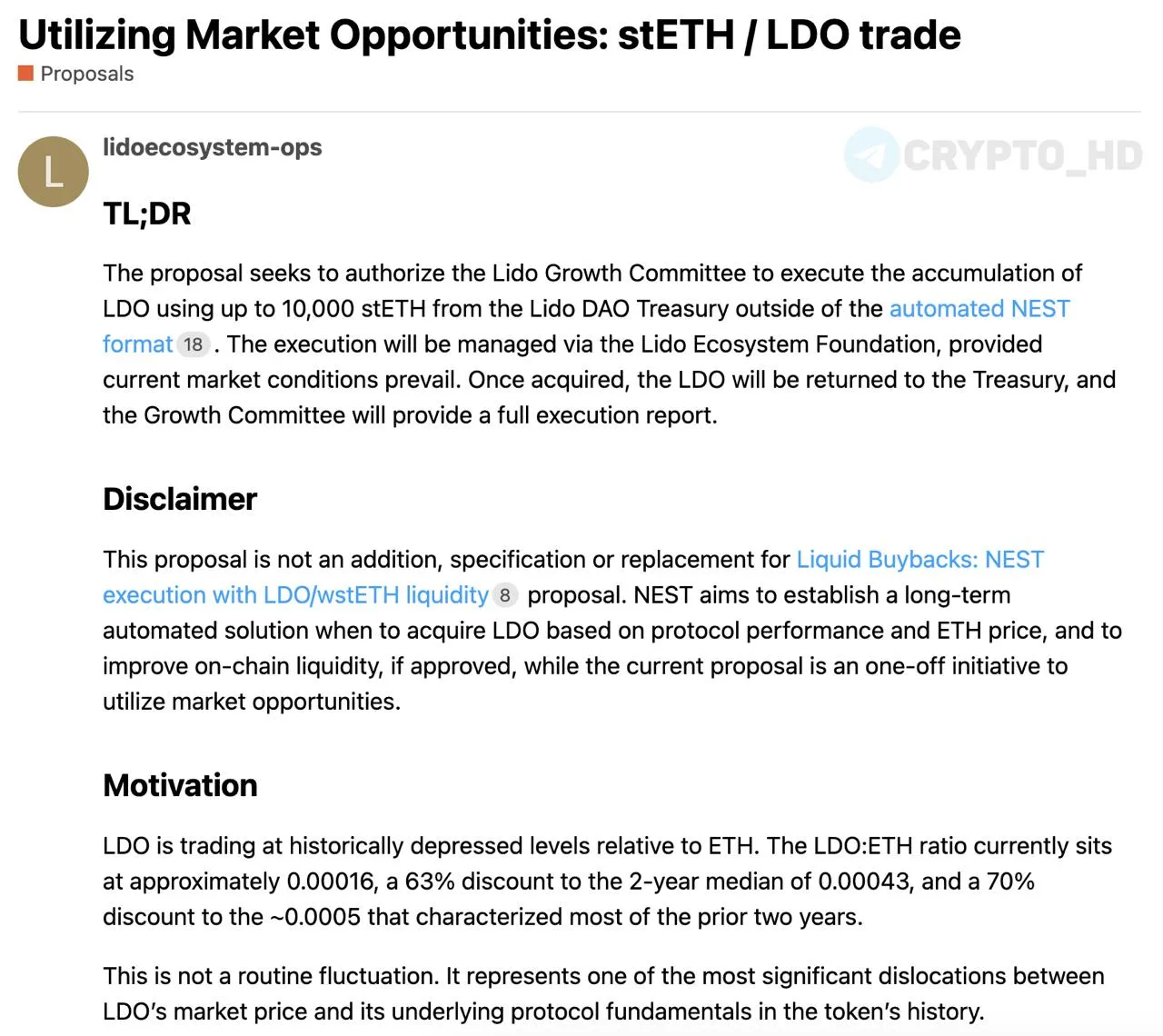 В Lido DAO предлагают запустить обратный выкуп LDO с открытого рынка на $20m