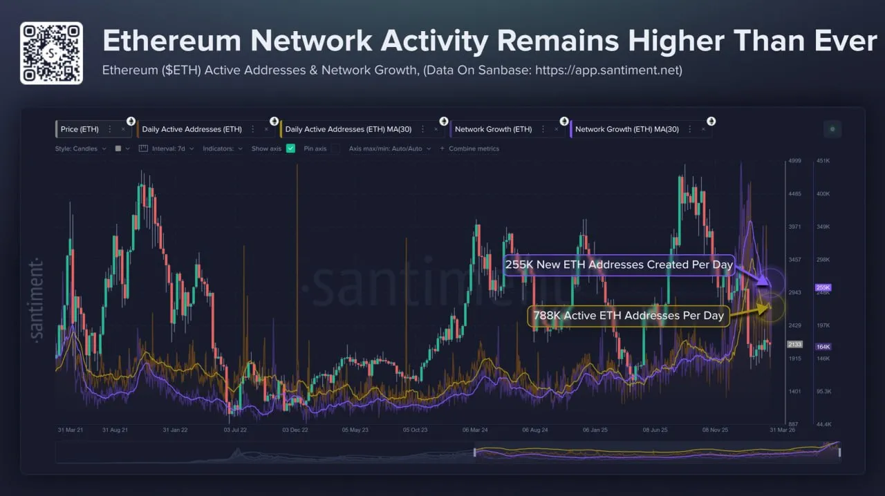 Активность в сети ETH остается на почти рекордном уровне, несмотря на просадку в цене