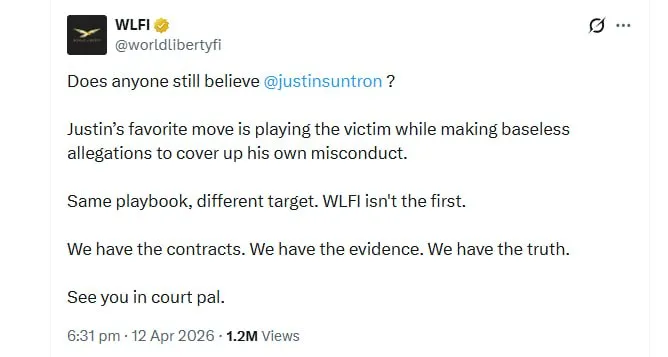 World Liberty Трампа собирается подать в суд на Джастина Сана